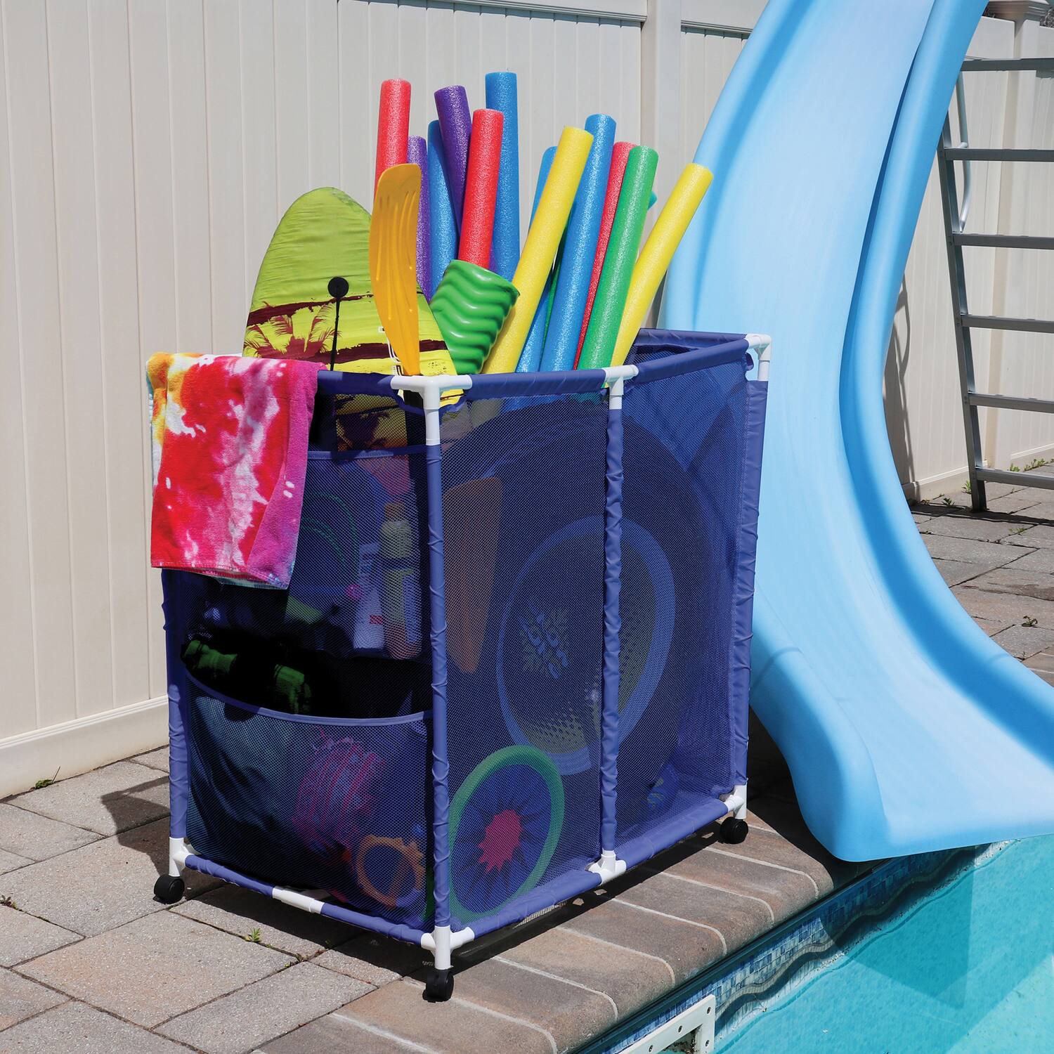Alt View 2. Pool Bins - Pool Storage Mesh Rolling Organizer, Extra Large, 35" x 25.4" x 37.5", PB-L300.