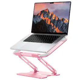 HongFei - Adjustable Laptop Stand for Desk, Metal Foldable Laptop Riser, Portable Holder, Ventilated Cooling Stand - Pink