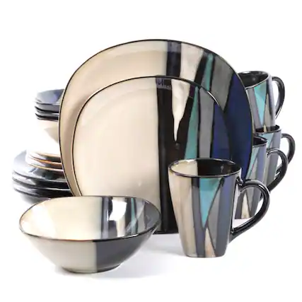 Front. Gibson - Gibson Elite Althea 16-Piece Dinnerware Set, Teal - Teal.