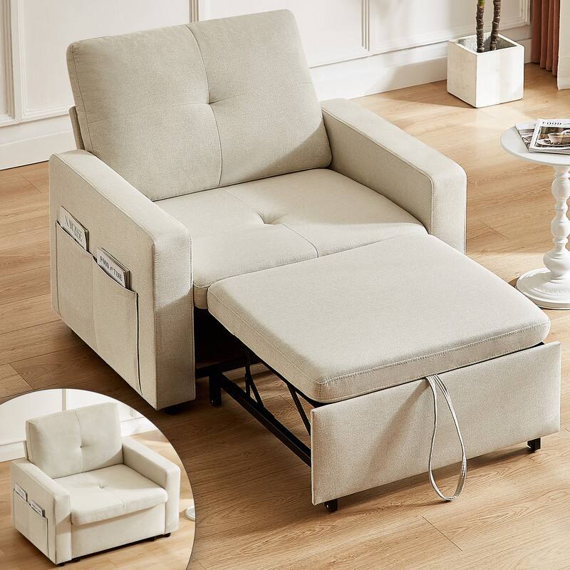 Dyonery - 3-in-1 Sleeper Sofa Chair Bed 42.5" W Convertible Sleeper Chair with Pull Out Bed Beige - Beige