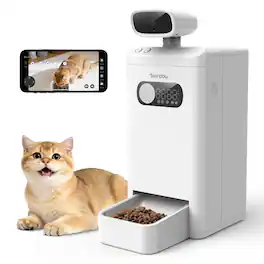 Teendow - AI Subscription Automatic Cat Feeder with Camera, 3.5L Cat Food Dispenser, 5G WiFi APP Control, Timed Feeding - White