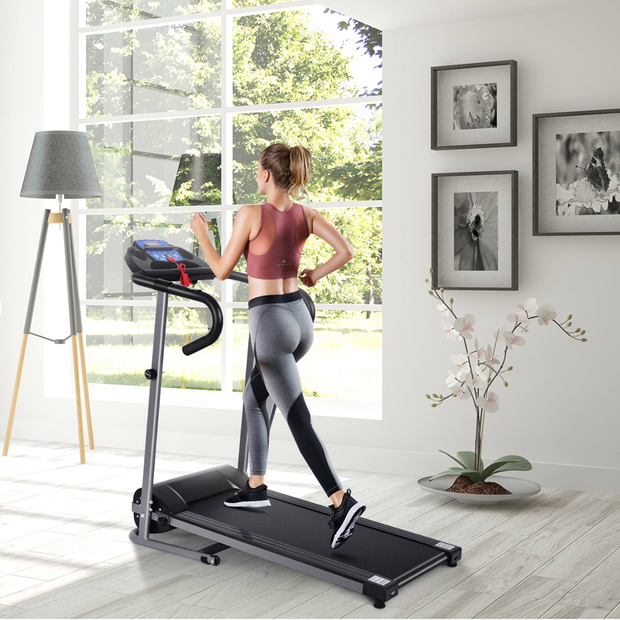 Alt View 2. Gymax - Gymax Folding Treadmill 1100W Electric Motorized Running Jogging Walking Machine - Black.
