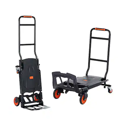 Front. VEVOR - Aluminum Hand Truck, 2 in 1, 300 lbs Load Capacity, Heavy Duty Industrial Convertible Folding Hand Truck and Dolly - Black.