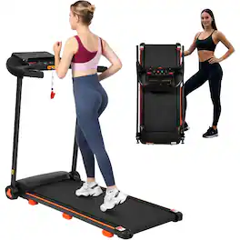 Loheer - 2.5HP Quiet Folding Treadmill with Incline, Bluetooth, 300lbs Capacity, 7.5MPH - Black