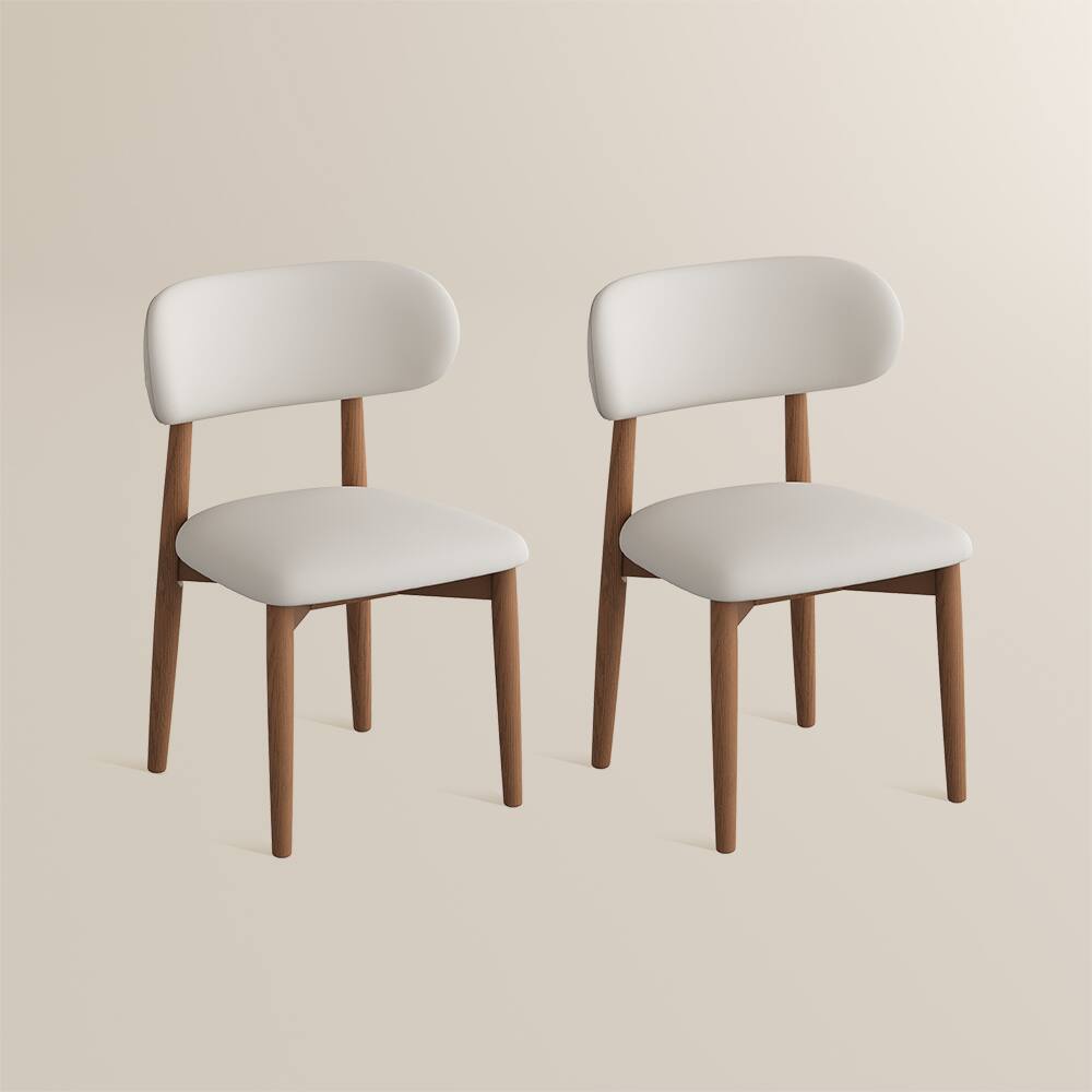 Alt View 6. POVISON - Mid-Century Modern Wood Dining Chairs Set of 2（PU Leather，Beige & Light  Walnut） - Beige & Light Walnut.