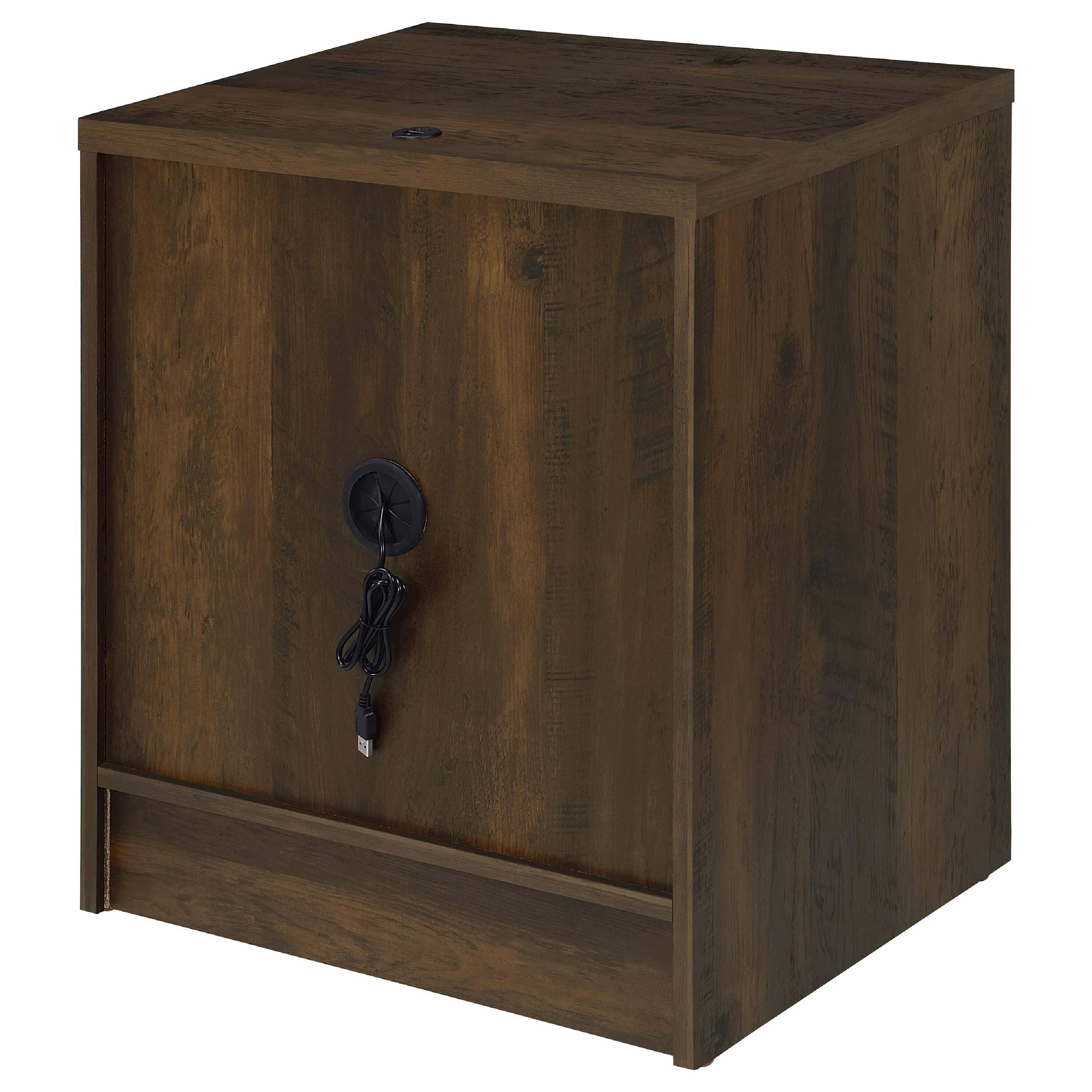 Alt View 5. Manhattan Lane - Park Nightstand, 2 Drawers, LED Light & USB Ports, Dark Pine Wood - Dark Pine Brown.