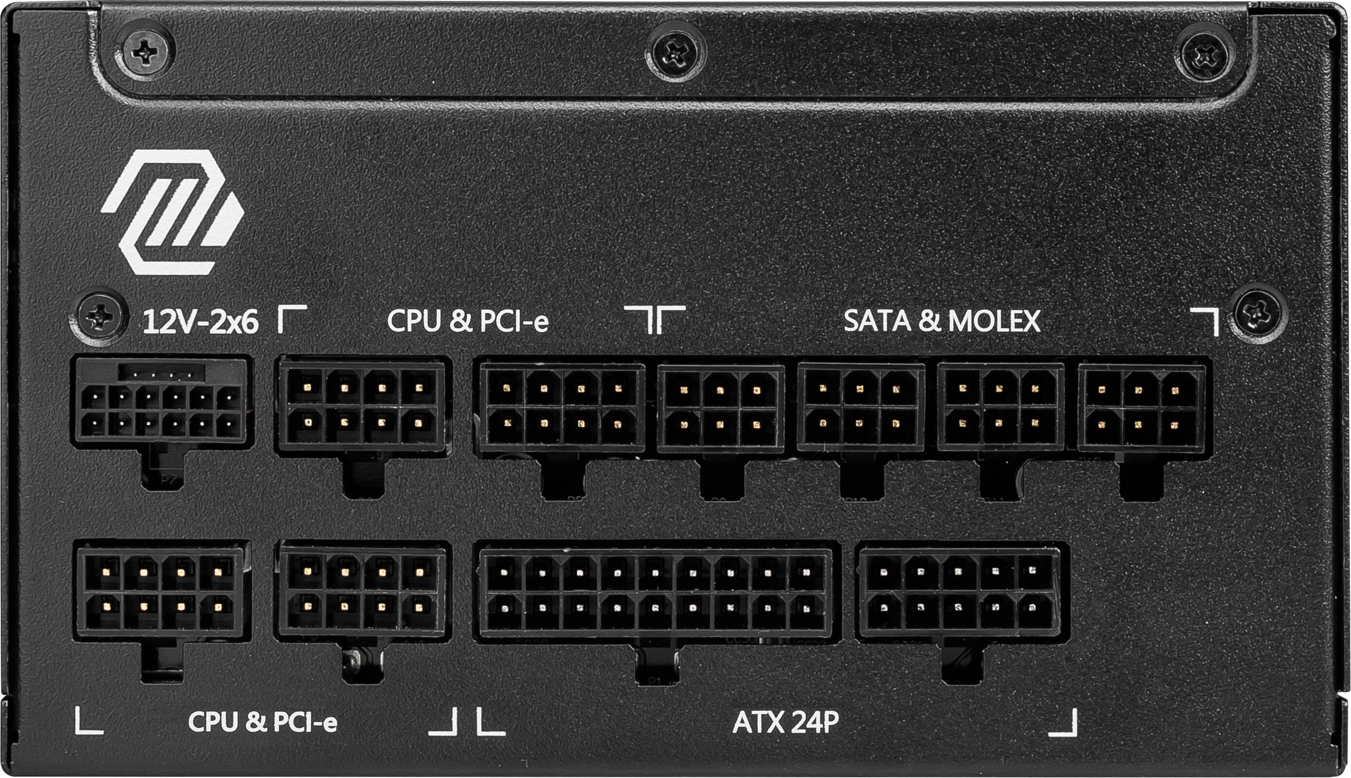 The text on the image reads: "12V-2x6 CPU & PCI-e 7 SATA & MOLEX 7 - E E S . E - . B a I E g I I E E S - 1 a 3 . n 5 E a - e a . B . . N S a CPU & PCI-e JL ATX 24P."