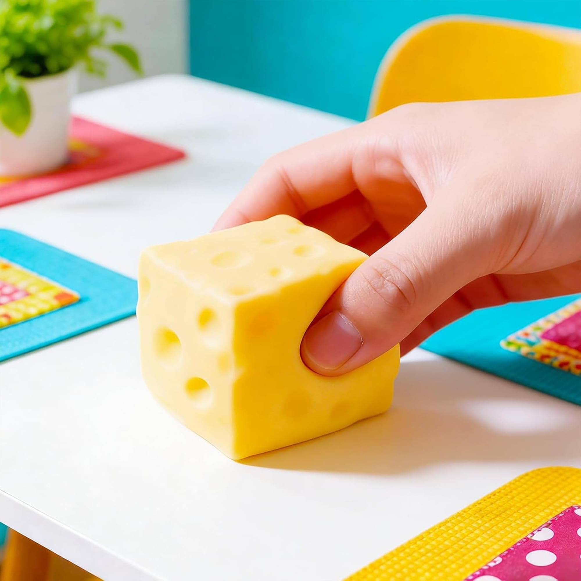 Alt View 5. Puka Creations - Cheese Squishy 2-Inch Stress Reliever | 1 Piece - Yellow.