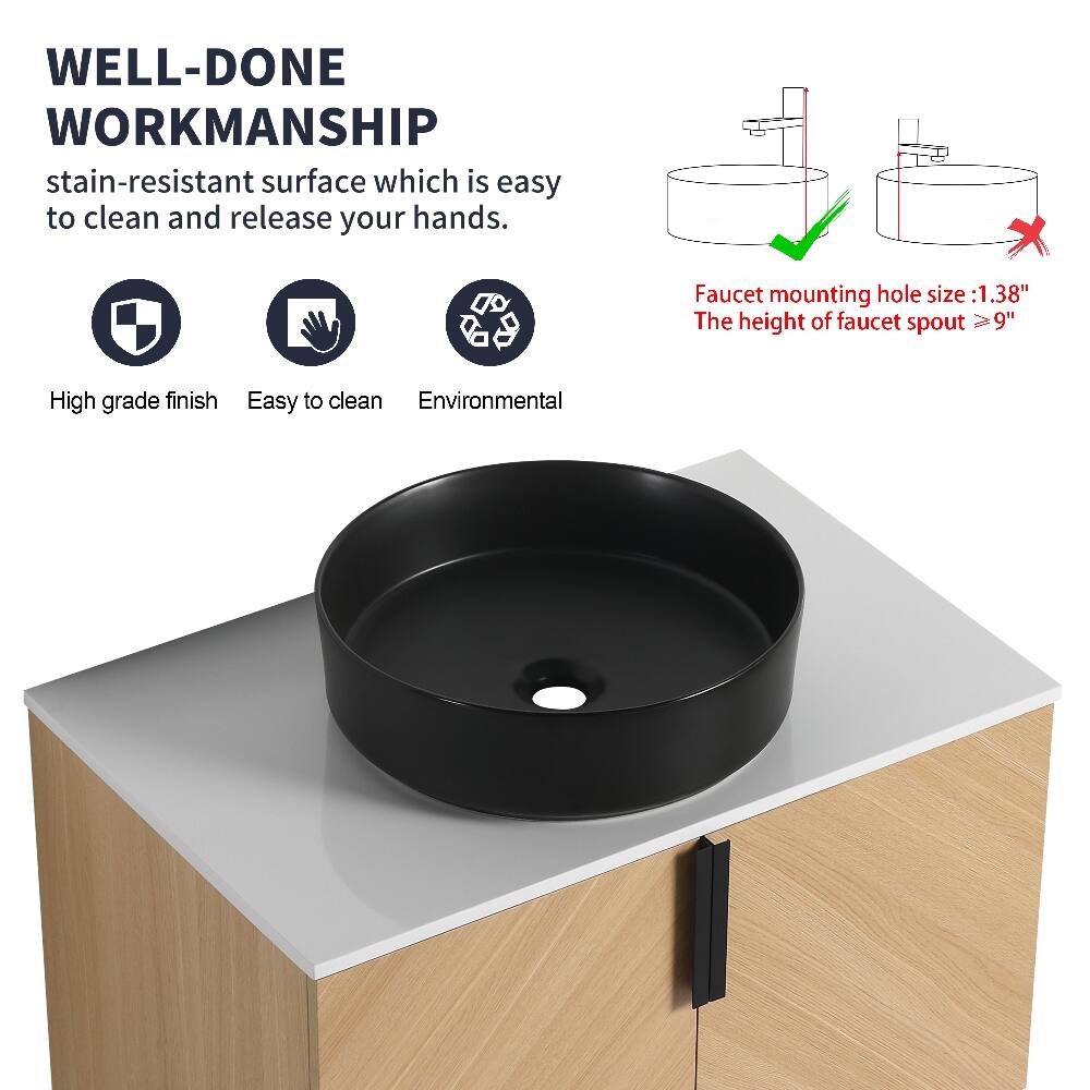 WELL-DONE WORKMANSHIP  
stain-resistant surface which is easy to clean and release your hands.  

Faucet mounting hole size: 1.38"  
The height of faucet spout: 9"  

High grade finish  
Easy to clean  
Environmental