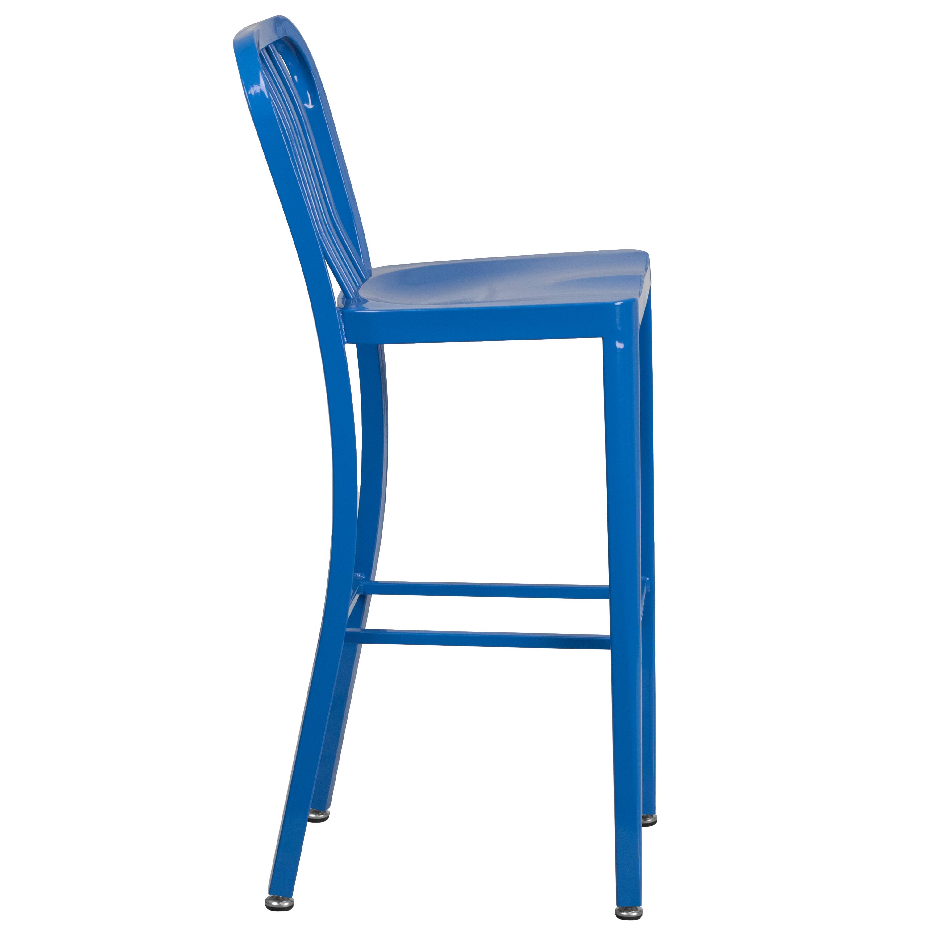 Alt View 6. Emma + Oliver - Commercial Grade 30"H Colorful Metal Indoor-Outdoor Vertical Slat Back Barstool - Blue.