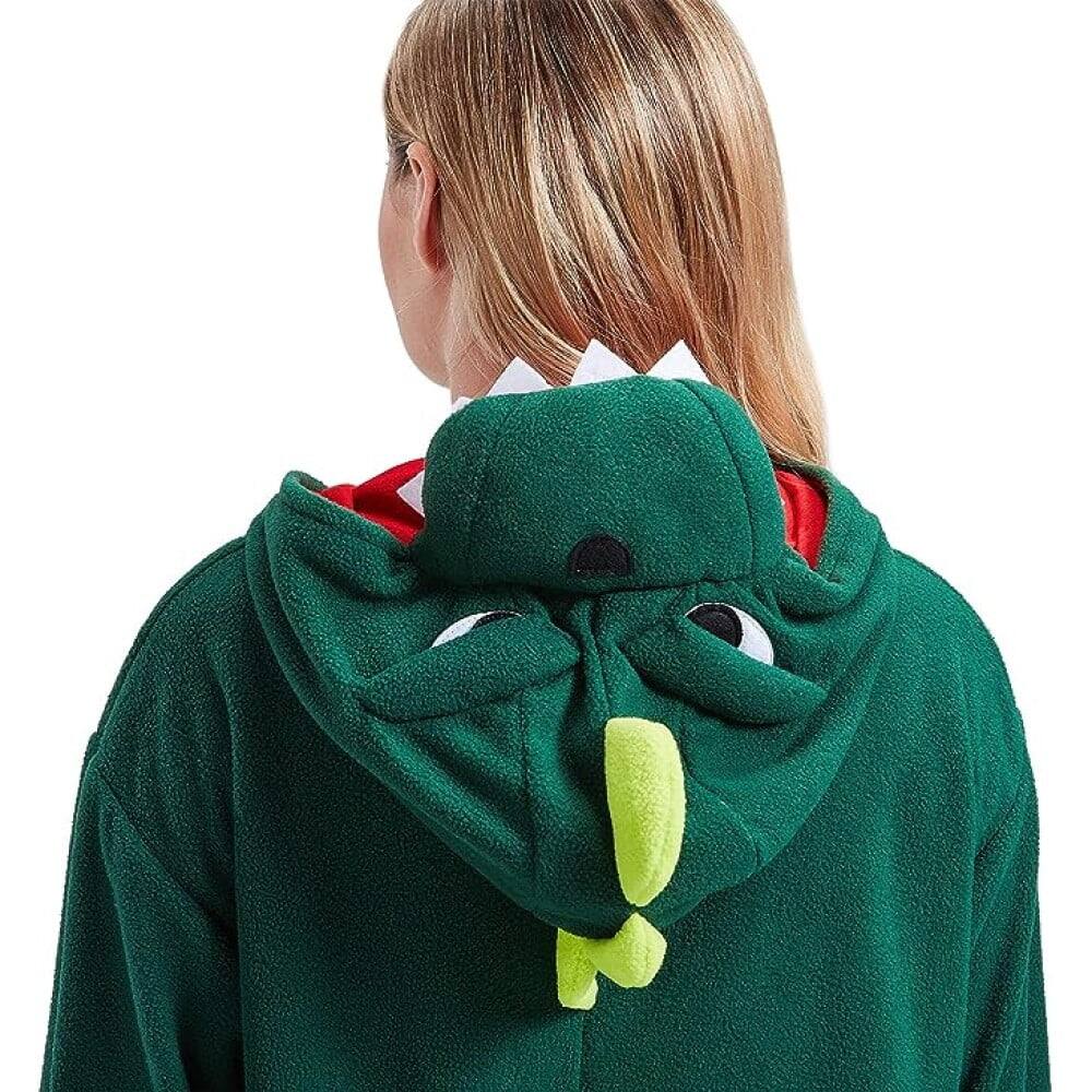 Back. MOVSSOU - Dinosaur Onesies Animal Women/Men Pajamas, Halloween Animal Costume Pajamas, Costume Cosplay Sleepwear - Green.