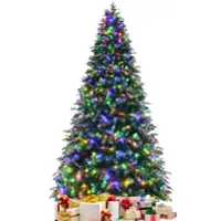 Costway - 9ft Pre-Lit Snowy Christmas Hinged Tree 11 Flash Modes w/ 780 Multi-Color Lights - Green/White - Front_Zoom