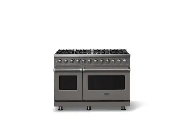 Front. Viking - 48 in. Wide 8 Burner Pro 5 Series 7.3Cu. Ft. Freestanding Sealed Dual Fuel Convection Range/Griddle - Damascus Gray - Damascus Gray.