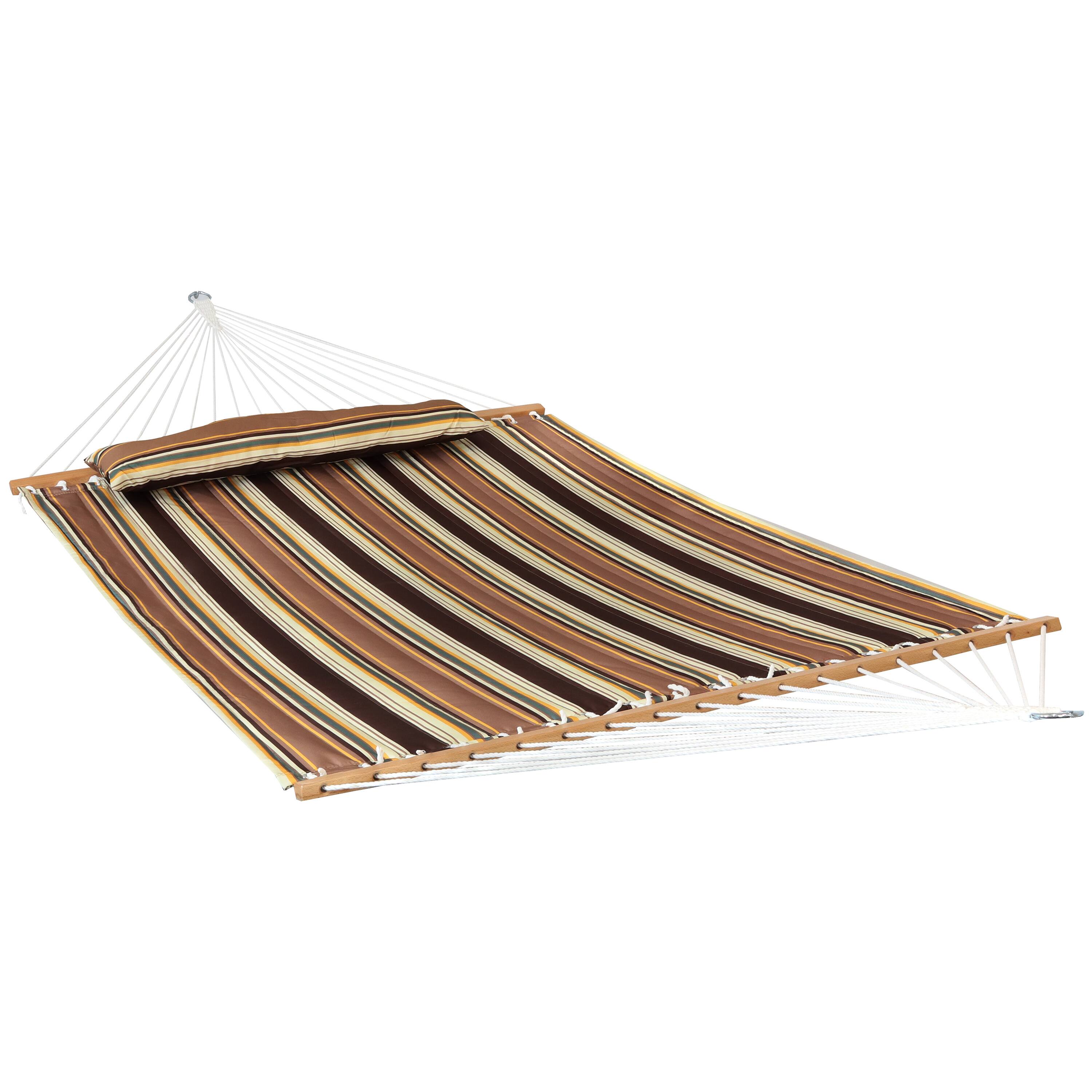 Alt View 4. Sunnydaze - 2-Person Quilted Fabric Hammock with 15' Stand - Sandy Beach.