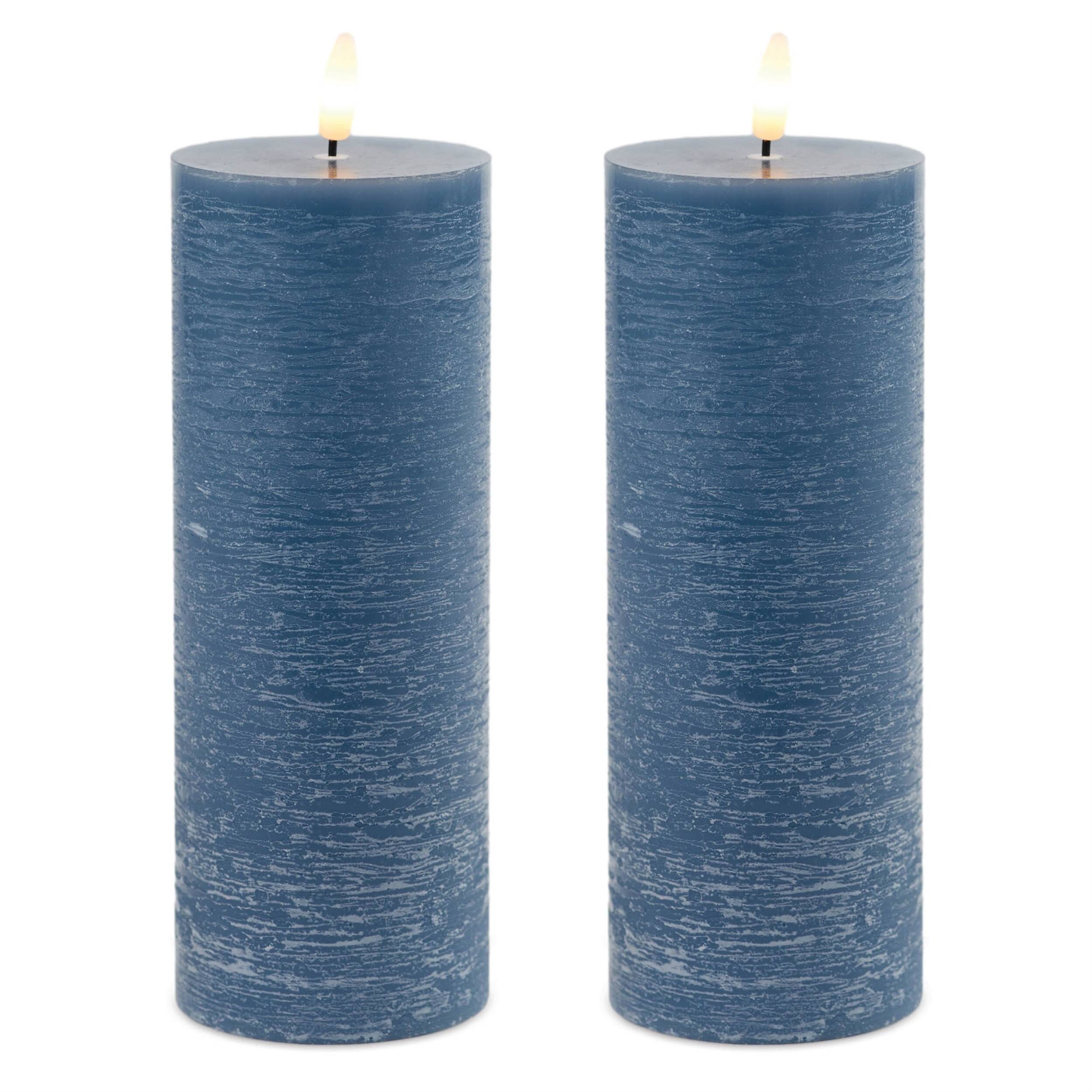 Angle. BreeBe - FIA Wick Blue Pillar Candle (Set of 2) - Blue.