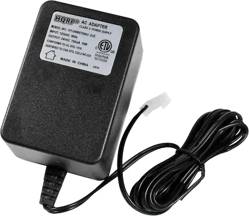 HQRP AC ADAPTER MODEL NO: XY-24000750AU DJE CLASS 2 POWER SUPPLY INPUT: 120VAC 60Hz OUTPUT: 24VAC 750mA 18W CONFORMS TO UL STD. 1310 CSA STD. C22.2 NO.223 Intertek MADE IN CHINA