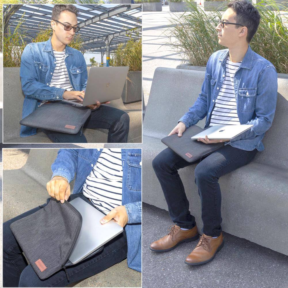 Alt View 7. Ruggard - 14" MacBook Pro Laptop Sleeve, Fits Most 14" Laptops, Padded Interior, Water-Resistant Nylon, Easy-Grip Zipper Pulls - Grey.