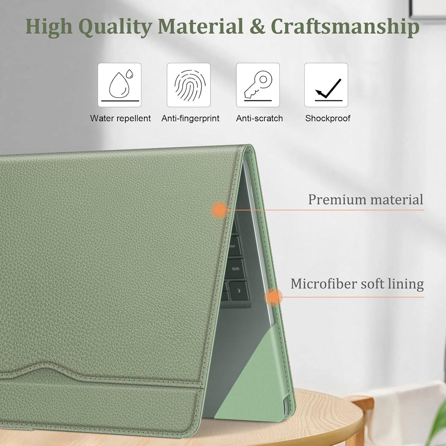 High Quality Material & Craftsmanship

- Water repellent
- Anti-fingerprint
- Anti-scratch
- Shockproof

Premium material

Microfiber soft lining