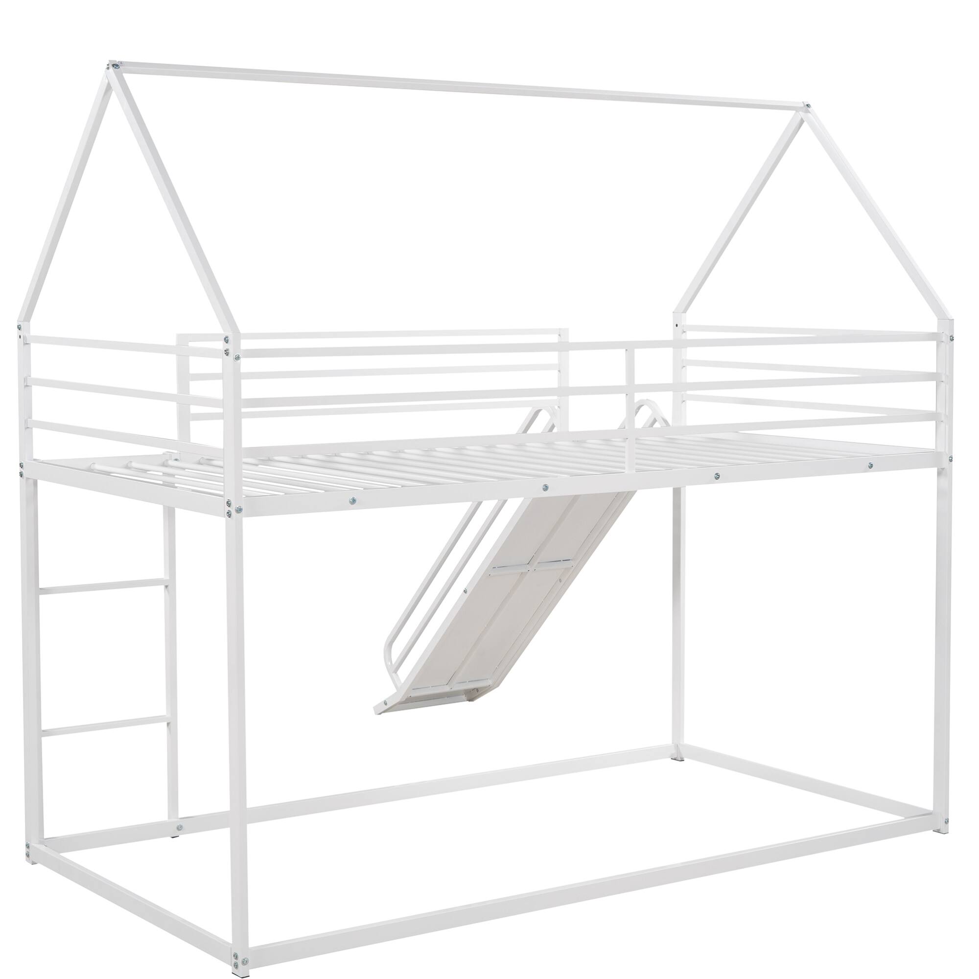 Alt View 7. GOODSILO - Twin Over Twin Playhouse Bunk Bed with Convertible Slide and Ladder for Kids - White.