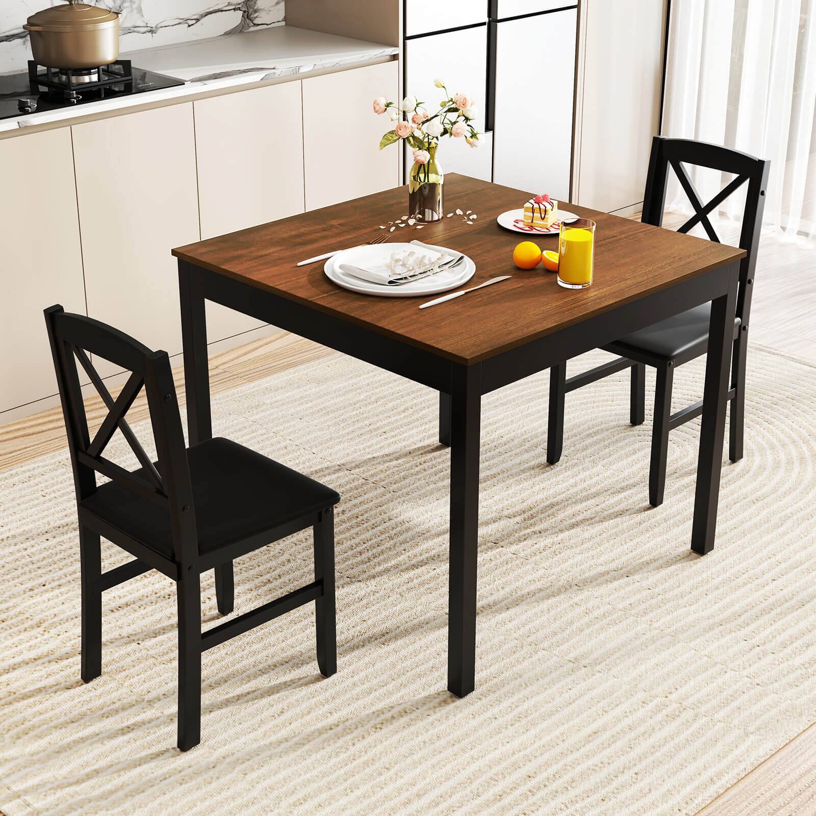 Alt View 3. Costway - Costway 3 PCS Dining Table Set Wooden Square Kitchen Table with 2 Upholstered Chairs - Brown.