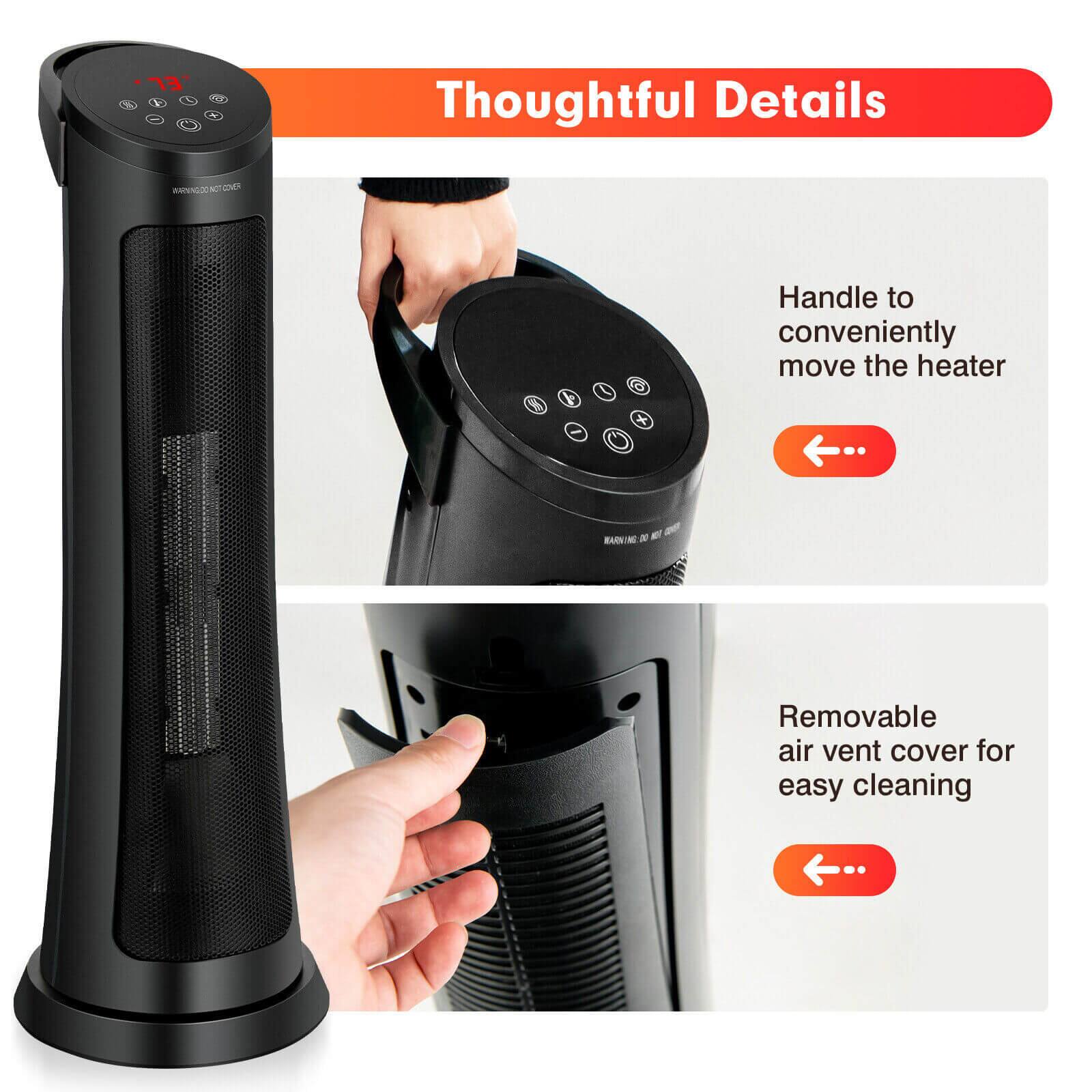 Thoughtful Details

- Handle to conveniently move the heater
- Removable air vent cover for easy cleaning