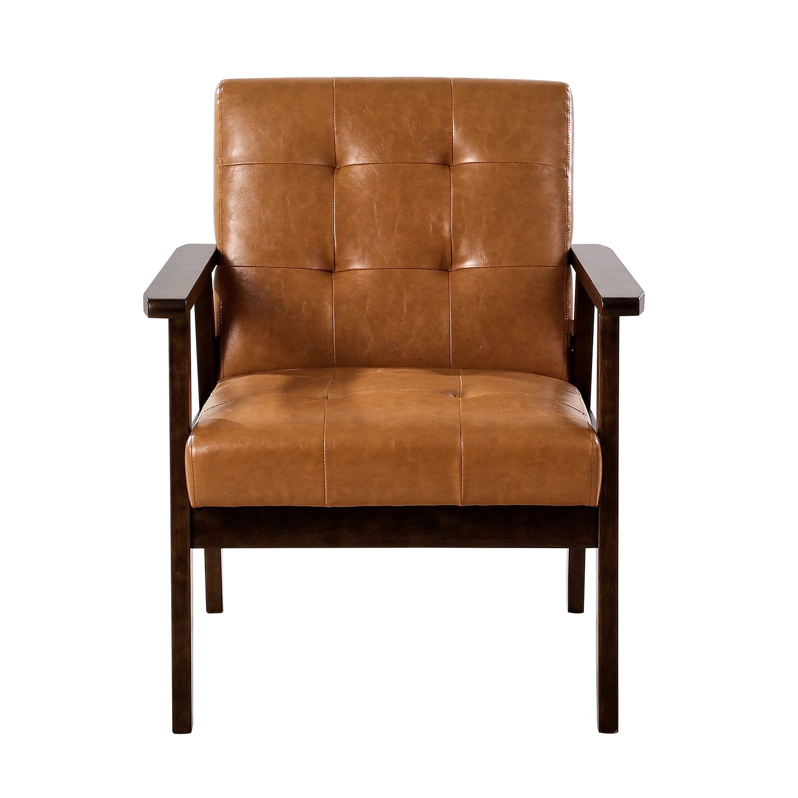 Alt View 5. VEVOR - Accent Chair, Mid Century Modern Armchair with Solid Wood Frame and Non-Slip Legs - Caramel + Brown.
