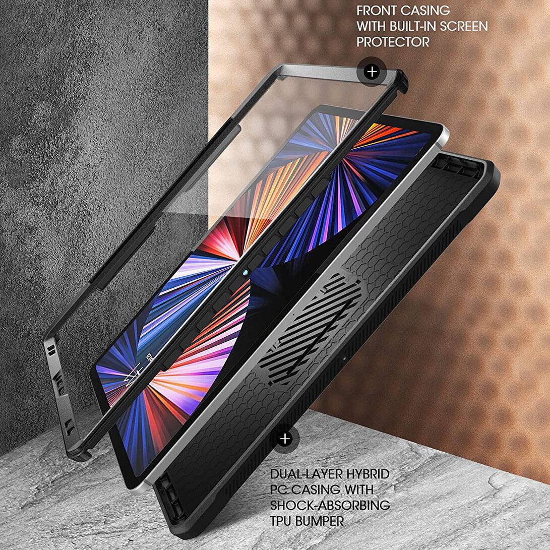 FRONT CASING WITH BUILT-IN SCREEN PROTECTOR  
+  
DUAL-LAYER HYBRID PC CASING WITH SHOCK-ABSORBING TPU BUMPER