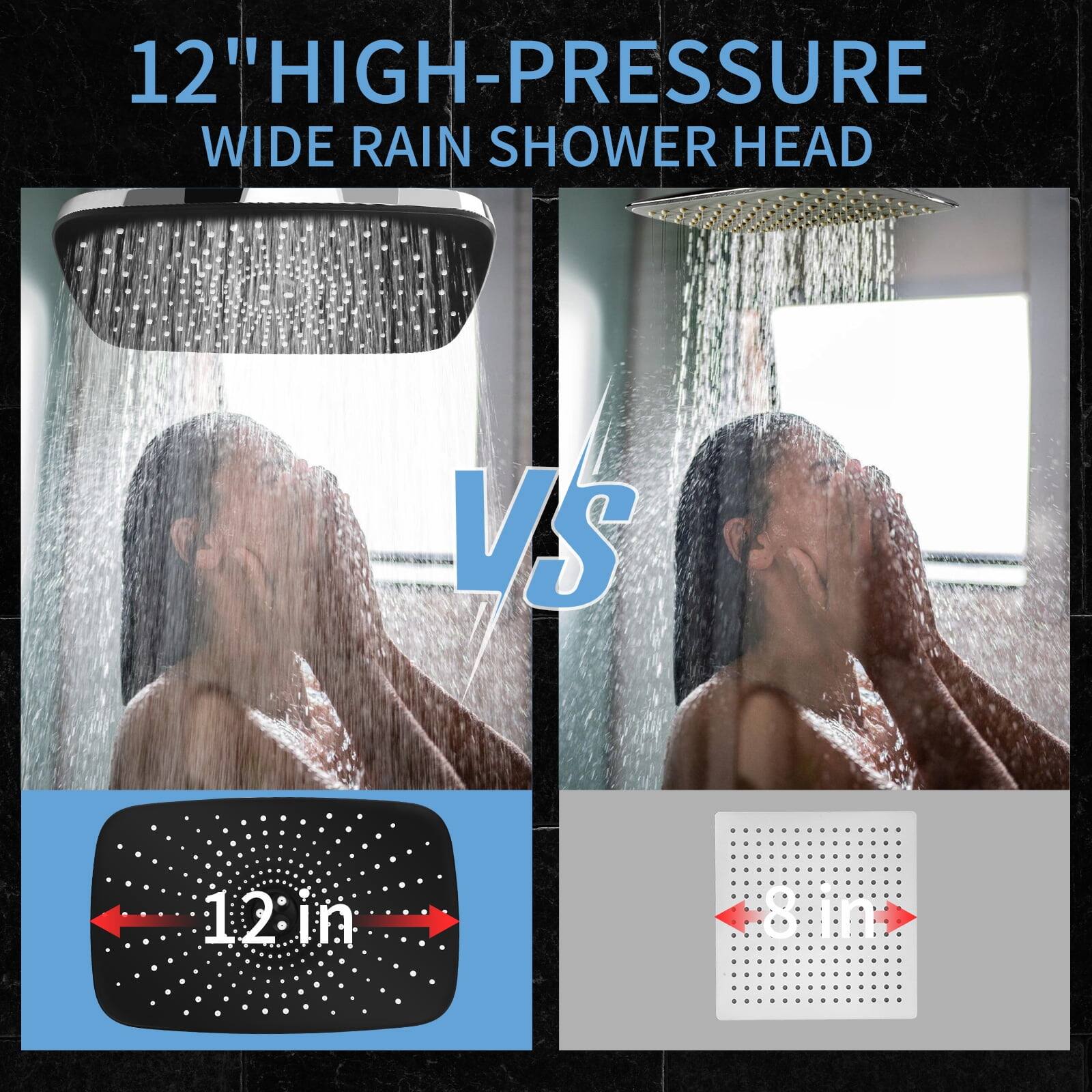 12" HIGH-PRESSURE WIDE RAIN SHOWER HEAD

VS

12 in