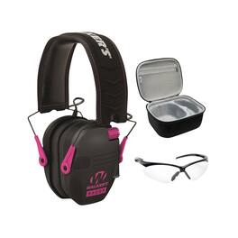 Walker’s - Walker's Razor Slim Electronic Muff Bundle with Shooting Glasses - Black/Pink