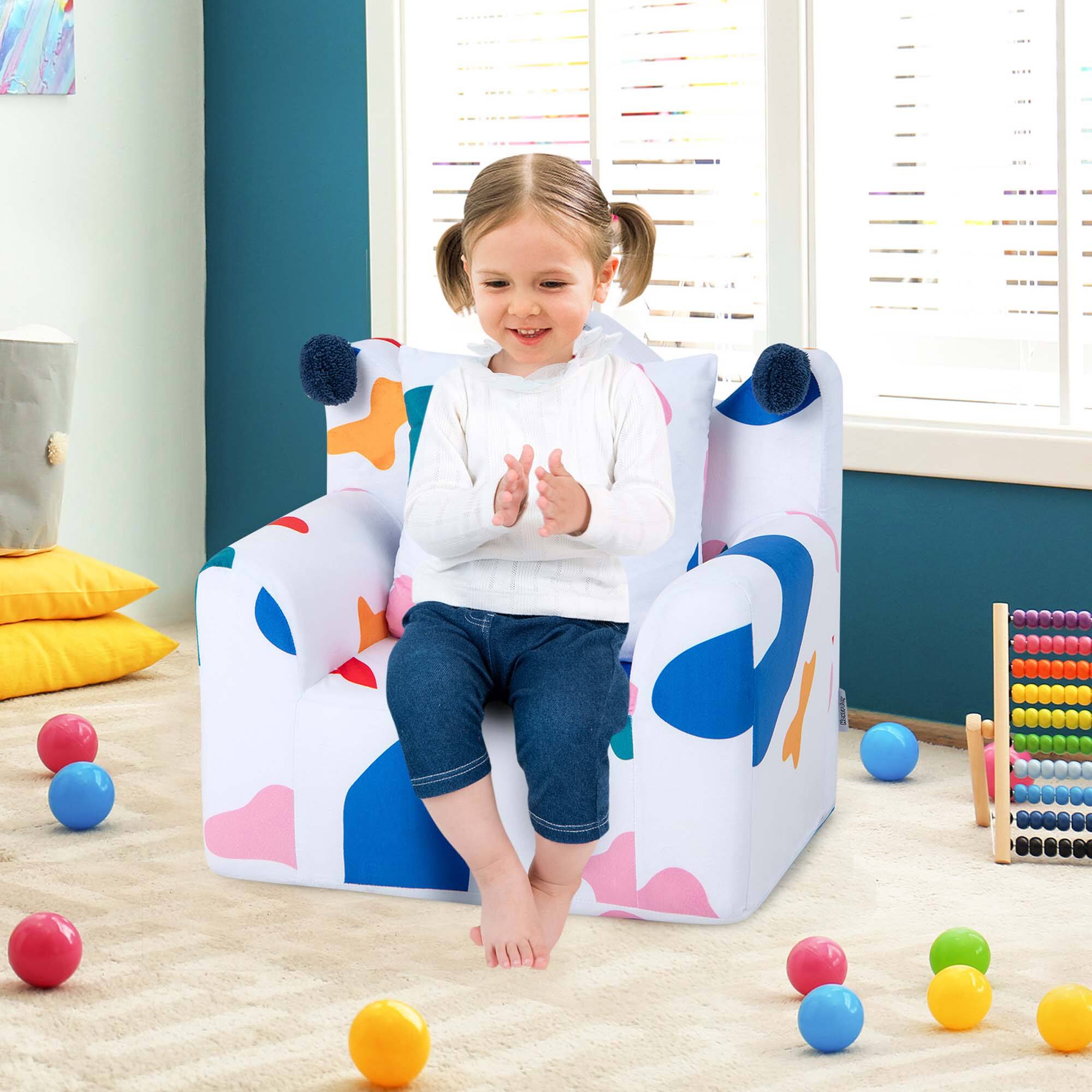 Alt View 1. Costway - Costway Kids Sofa Chair Foam Filled Armchair Leaf Toddler Couch with Cover & Pillow - White.