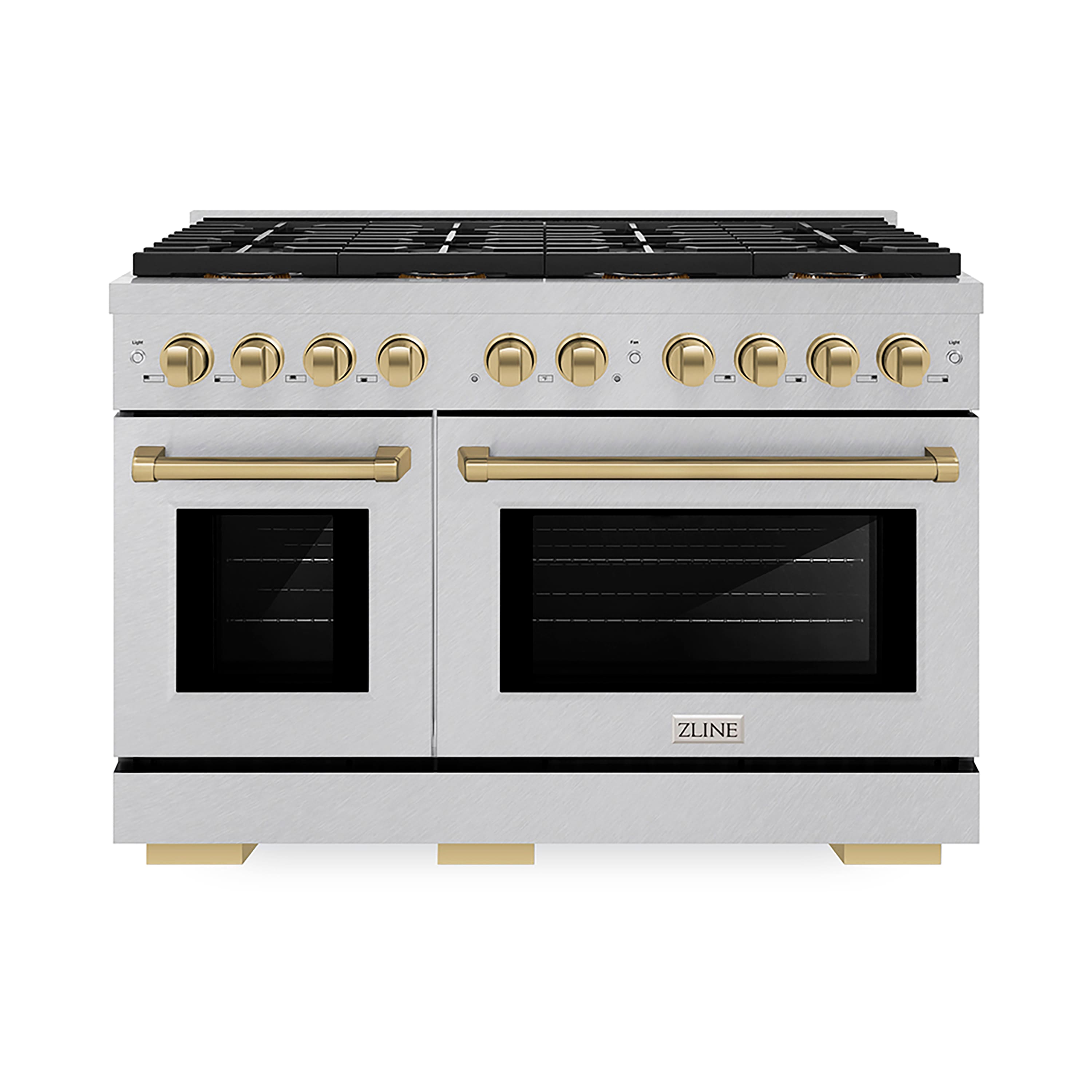 Front. ZLINE - 48 in. Wide 8 Burner Autograph 6.7 cu. ft. Freestanding Paramount Gas DuoPro Range with Champagne Bronze Accents - Stainless Steel.