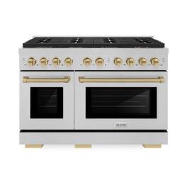 ZLINE - Autograph 48 in. 6.7 cu. ft. Freestanding Paramount Gas DuoPro Range in Satin Steel and Champagne Bronze Accents - Stainless Steel