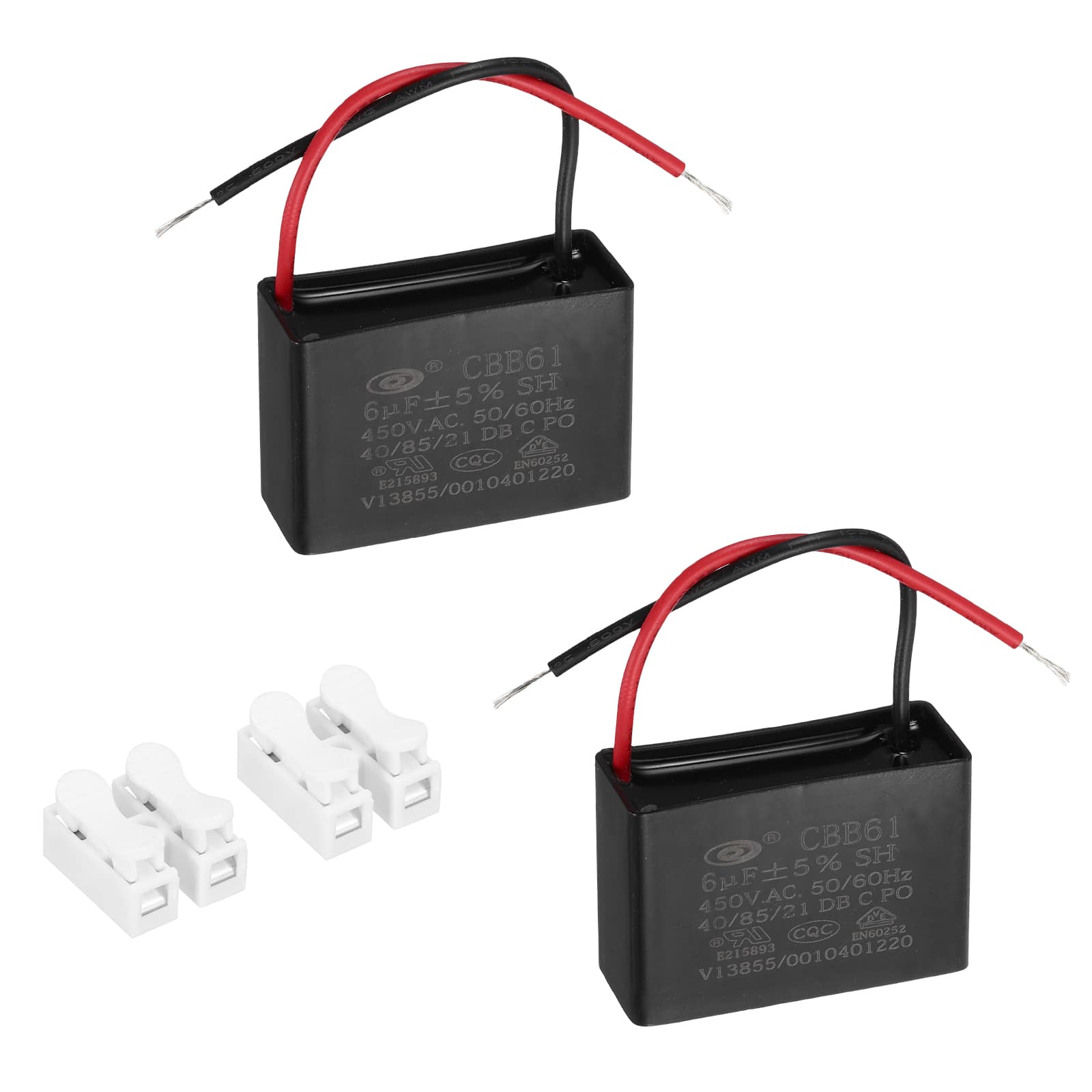 Unique Bargains - 2pcs 6uF CBB61 Ceiling Fan Capacitor, AC 450V 2 Wires with Terminal Blocks for Pump Motor Generator Blower - Black price history on PriceWatchPro