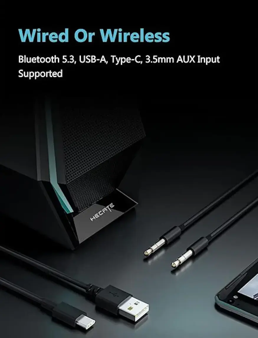 Wired or Wireless Bluetooth 5.3, USB-A, Type-C, 3.5mm AUX Input Supported HECATE