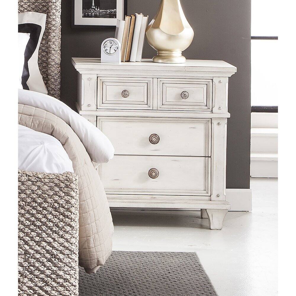 Alt View 3. American Woodcrafters - Sedona 3-Drawer Nightstand - Cobblestone White - Gray.