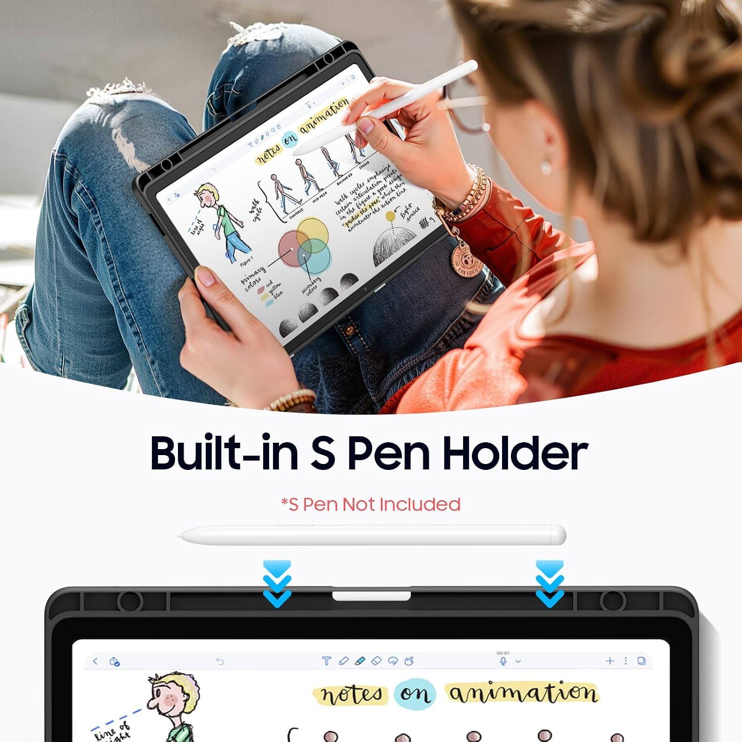 TOLOGS on animation ATTV notes - divaures cycles emphasize good "phos mia-nope welk KAN'T feat your covesse certain figure WIKE eight cycle AN "penker the Figue! primary colors and five

Built-in S Pen Holder
*S Pen Not Included

notes on animation