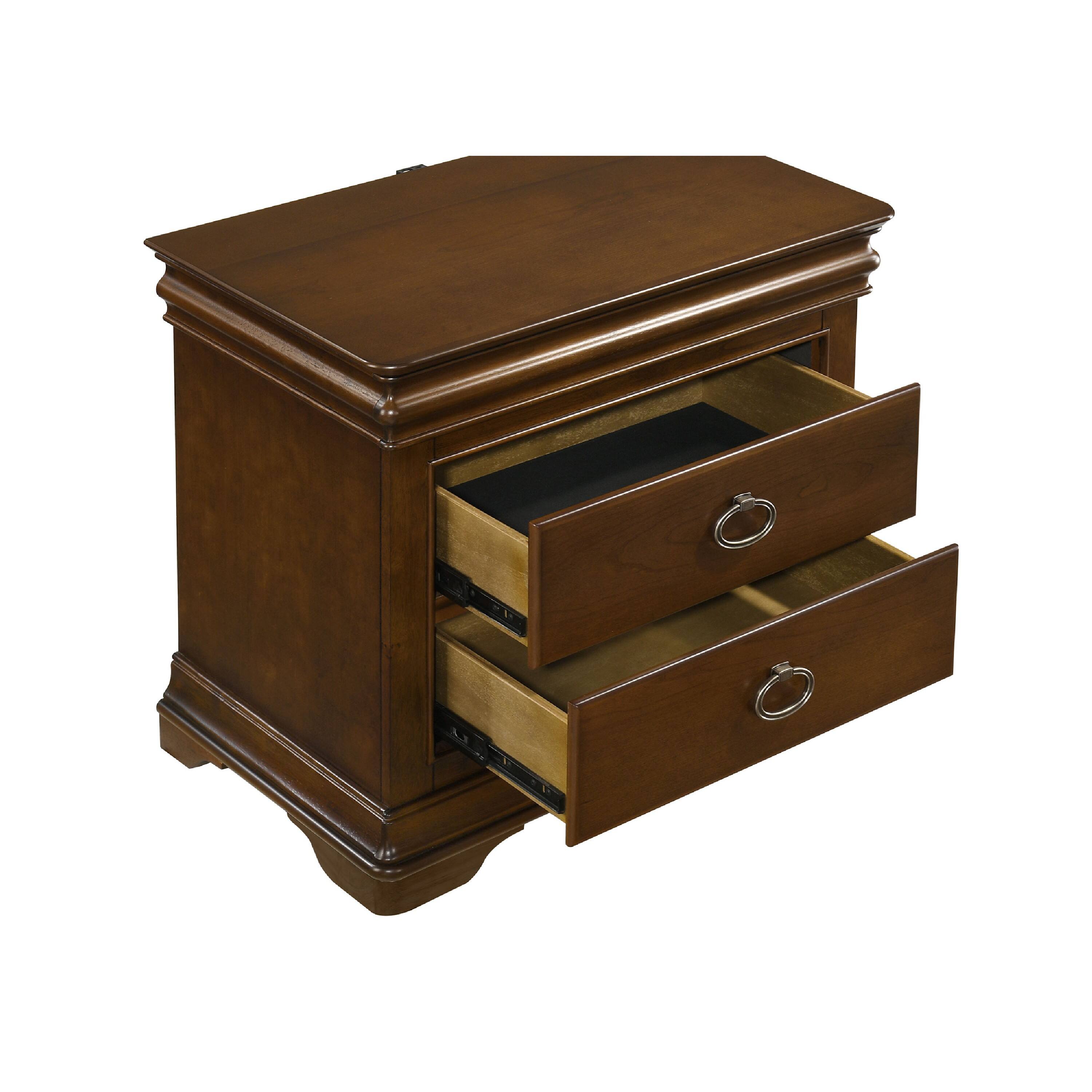 Alt View 4. Manhattan Lane - Gravis Nightstand with 3 Drawers, Crown Moldings, 28 Inch - Cherry Brown.