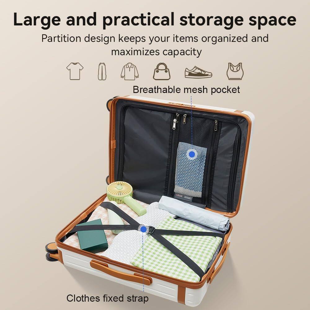 Large and practical storage space  
Partition design keeps your items organized and maximizes capacity  
Breathable mesh pocket  
Clothes fixed strap