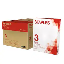 Staples - 3-Hole Punch Copy Paper, 8.5" x 11", 20 lbs., 500 Sheets/Ream, 10 Reams/Carton - White