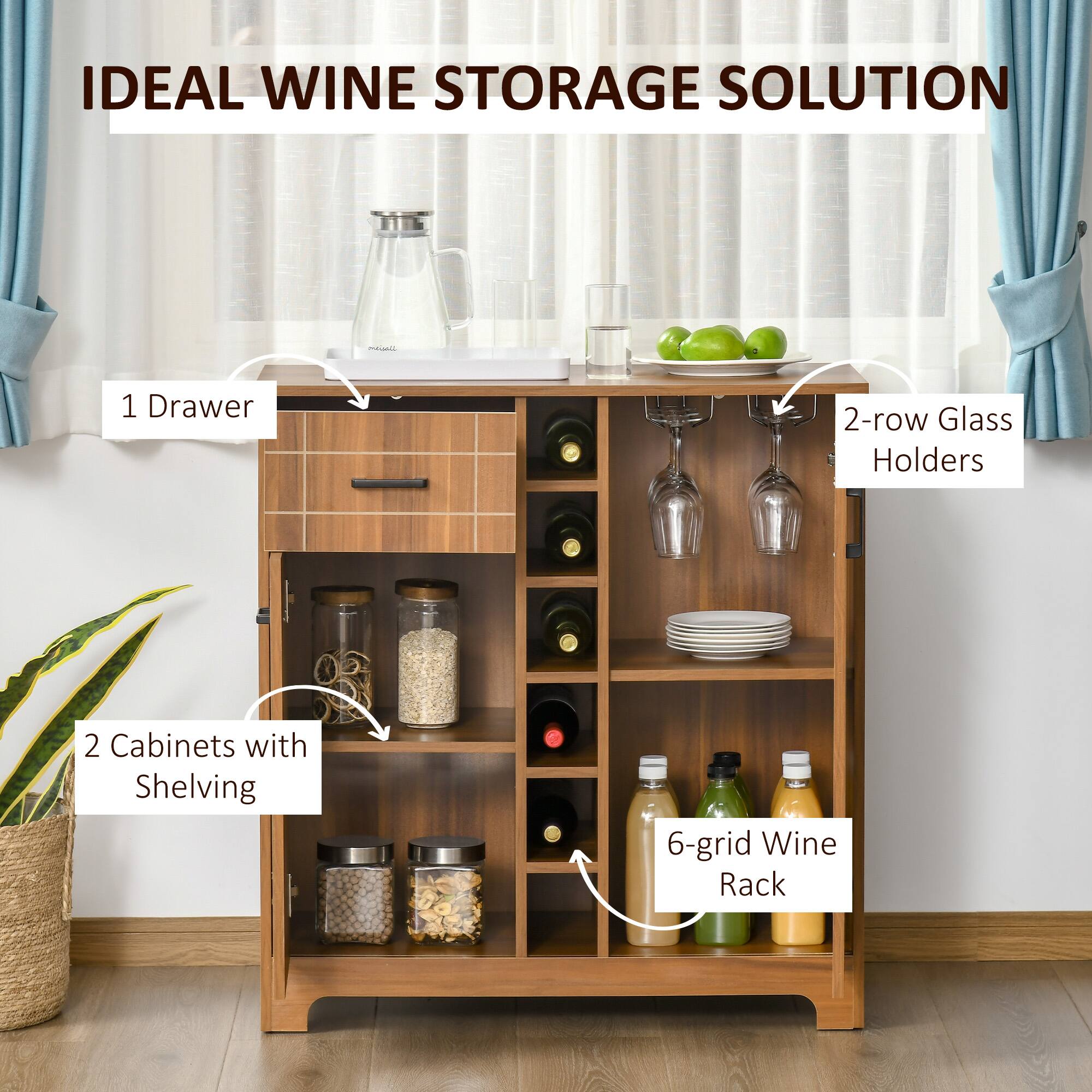 IDEAL WINE STORAGE SOLUTION

1. Drawer
2. 2-row Glass Holders
3. 2 Cabinets with Shelving
4. 6-grid Wine Rack