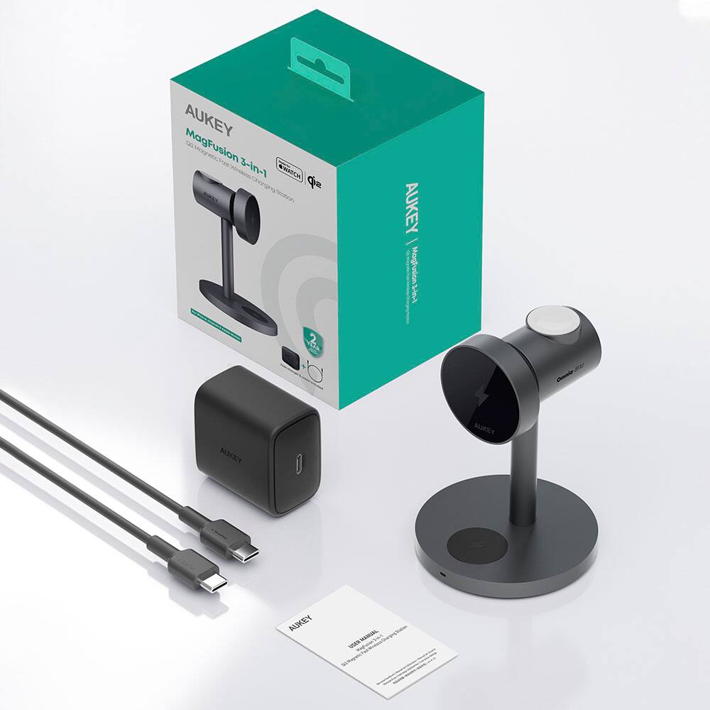 AUKEY MagFusion 3-in-1 Camera Watch is a versatile device that combines a camera, watch, and flashlight. It is designed to be worn on the wrist and provides a convenient way to capture photos and videos, check the time, and illuminate dark spaces. The camera can be detached for use as a standalone device, making it a practical and portable solution for various situations.