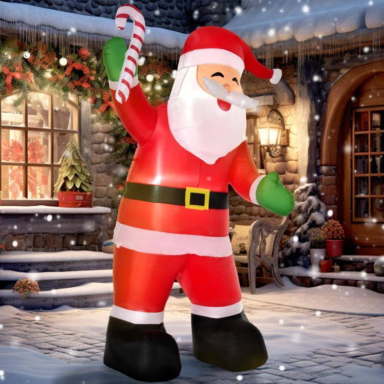 Alt View 2. PULUZ - 8' Christmas Inflatable Santa Claus with Candy Cane, Outdoor Blow-Up Yard Decoration with LED Lights Display - Red.