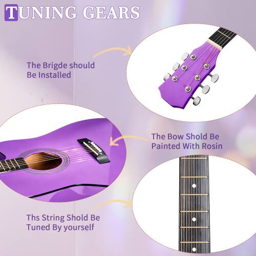 TUNING GEARS

The Bridge should be installed

The Bow should be painted with Rosin

This String should be tuned by yourself