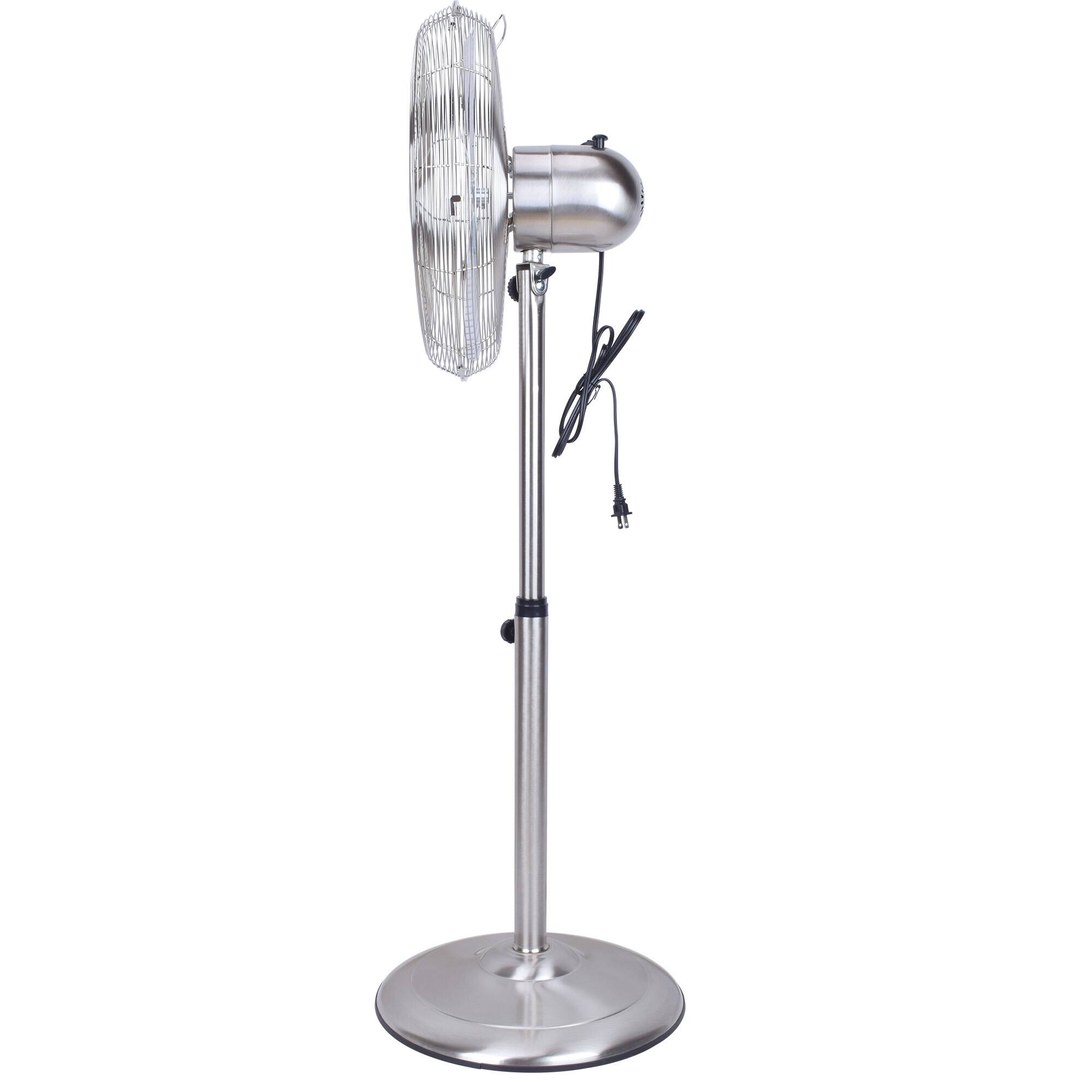 Left. Loheer - 16 In Metal Stand Fan, Oscillating Pedestal Fan with 3 Speeds, Adjustable Height, Chrome, Heavy Duty Indoor Cooling - Chrome.