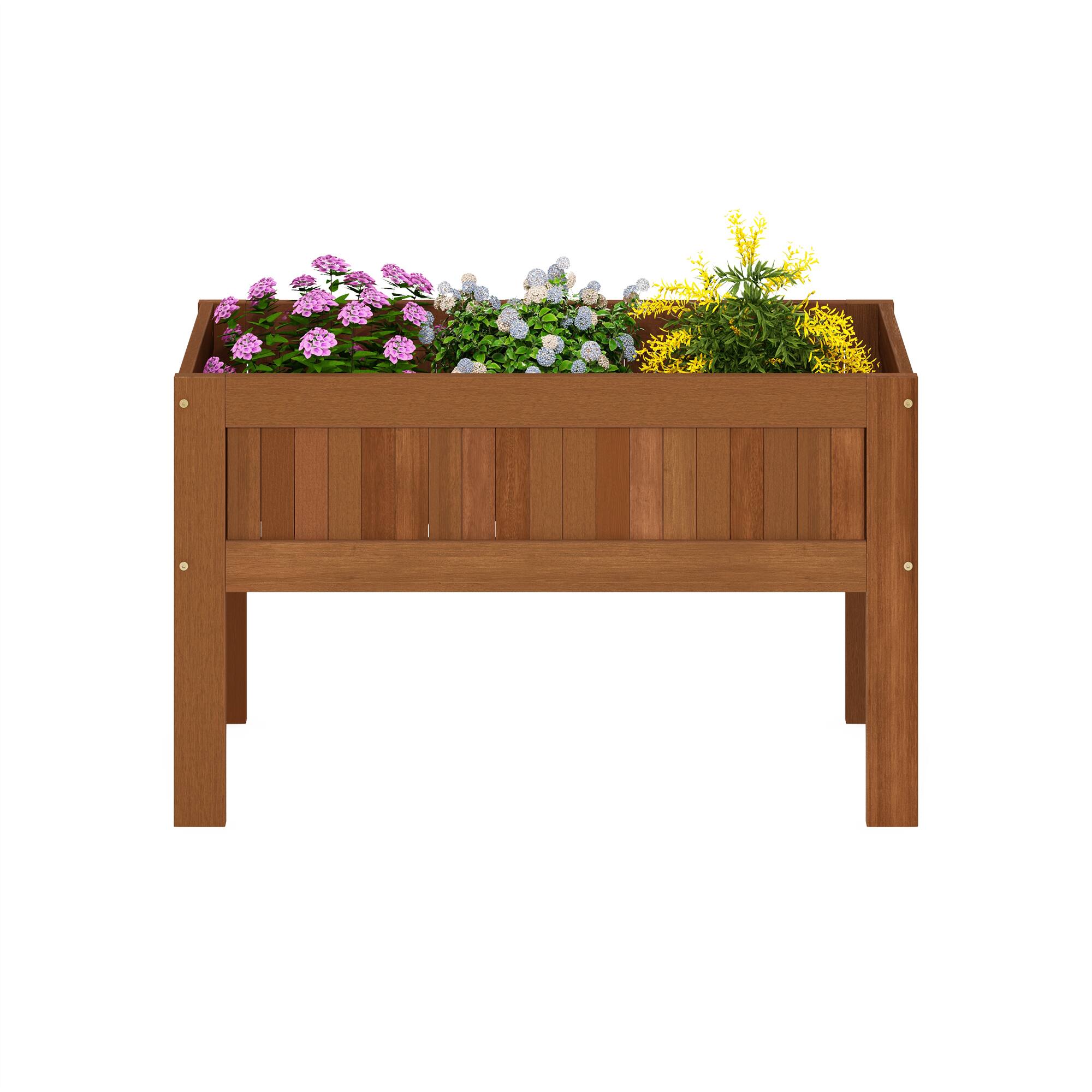 Alt View 4. Furinno - Tioman Outdoor Elevated Standing Planter Box, Raised Garden Bed with Legs - Natural.