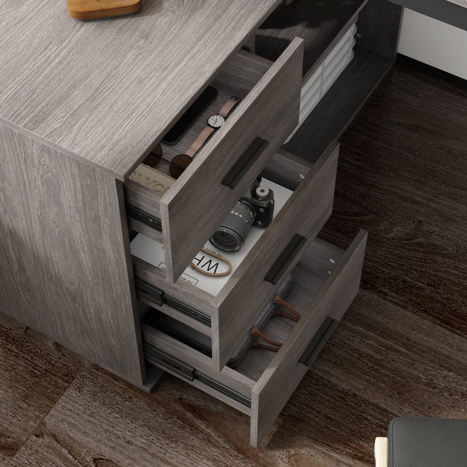Alt View 7. FUFU & GAGA - FUFU&GAGA L - Shaped Office Desk with Storage - Modern Workstation for Home & Office - Gray.