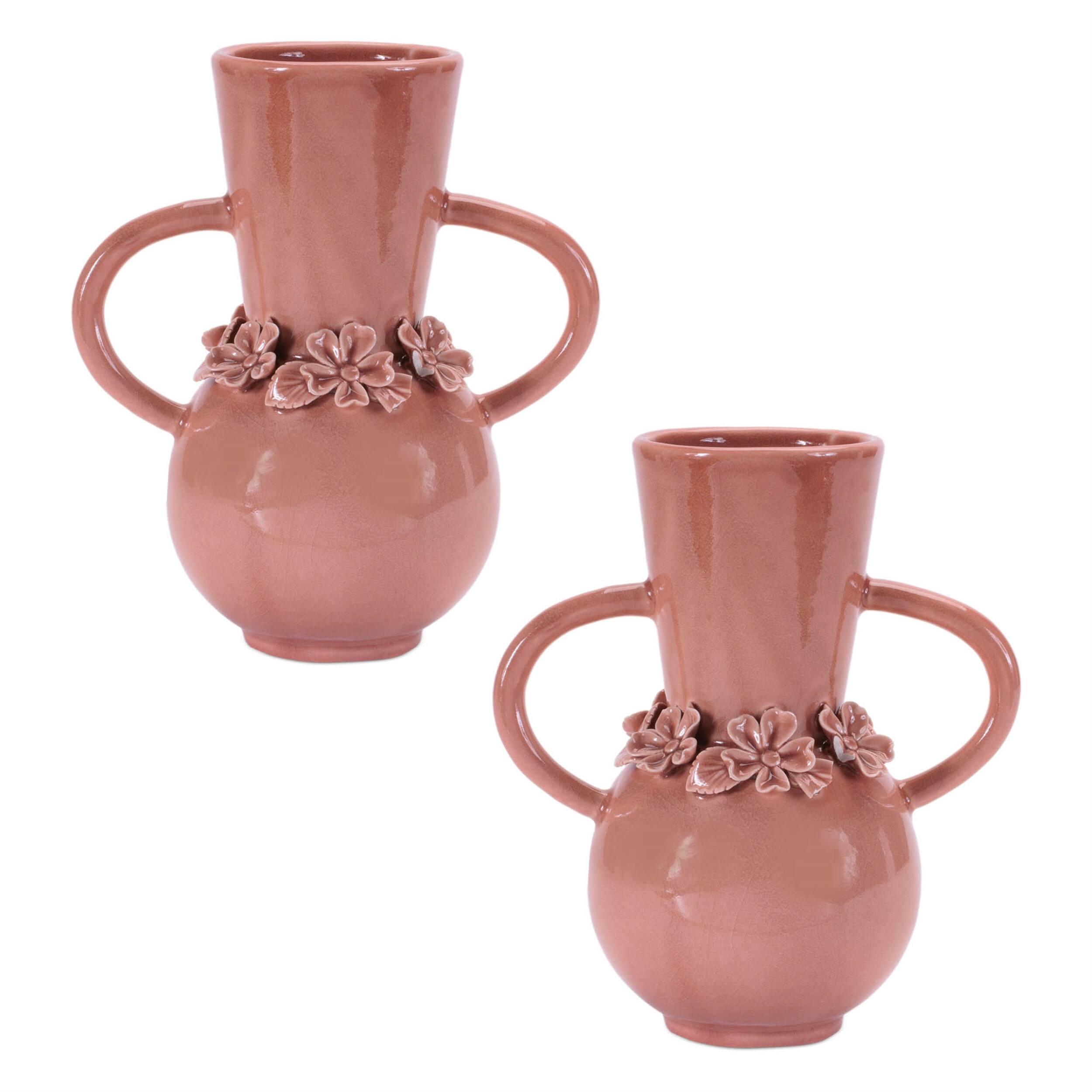 Back. BreeBe - Storeware Vase with Floral Accent (Set of 2) - Pink.