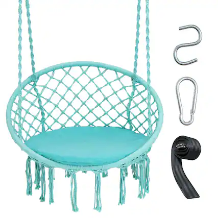 Front. Gymax - Gymax Hammock Swing Chair with Cushion Hanging Hardware Kit Indoor Outdoor Turquoise - Turquoise.