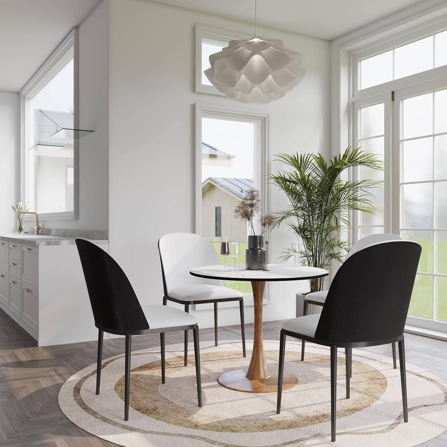 Angle. LeisureMod - Bristol 24 in. Round Dining Table – MDF Top with Natural Wood Steel Pedestal Base, Modern Accent Kitchen Table - White.