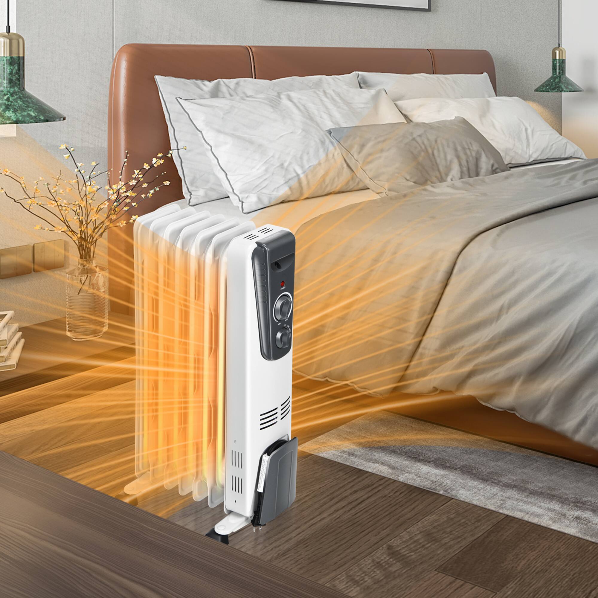 Alt View 4. Gymax - Gymax 1500W Oil Filled Radiator Heater Portable Space Heater w/ 3 Heat Settings - White.